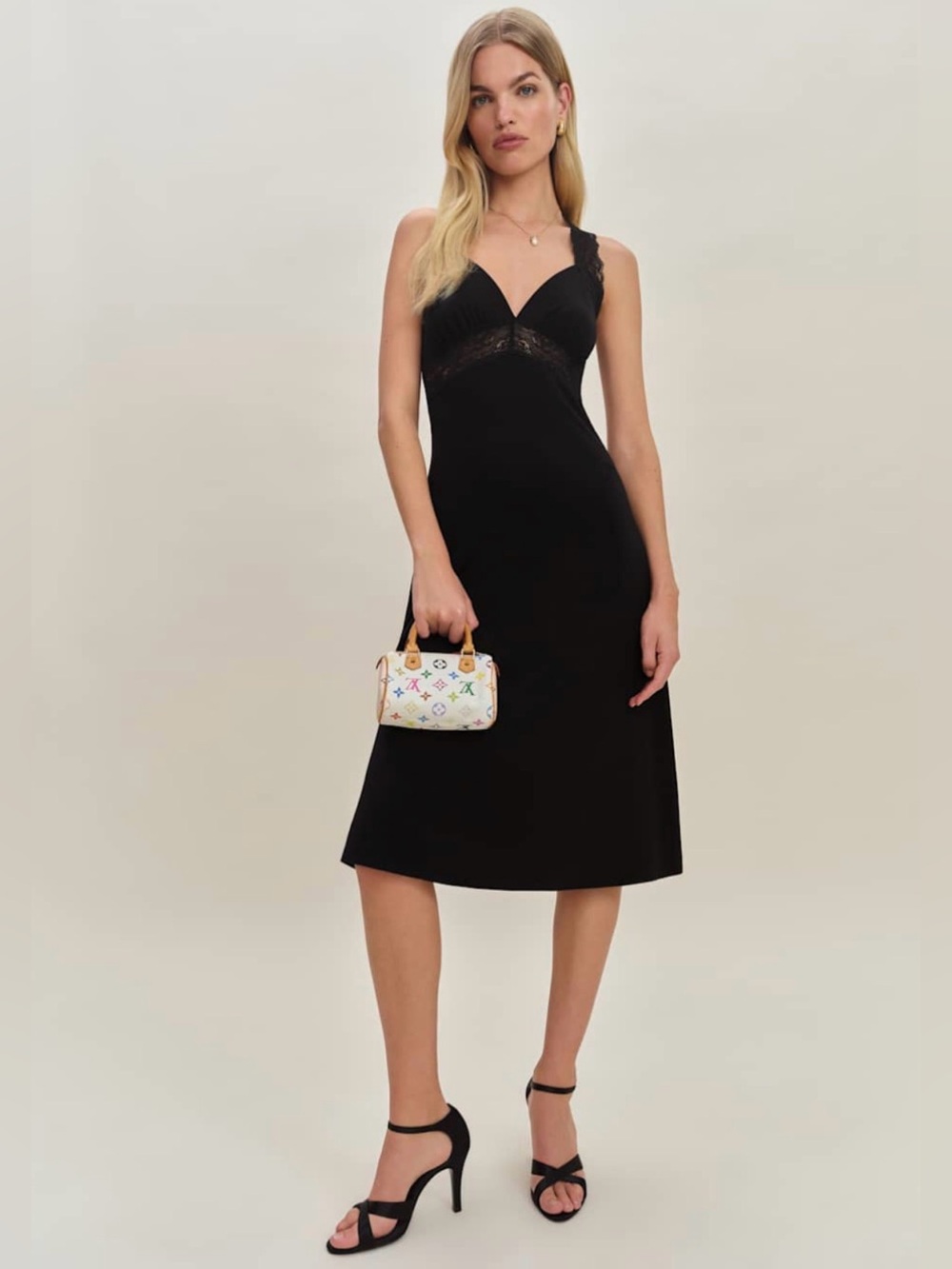 Reformation x Devon Lee Carlson Black London Knit Lace Inset Dress size M